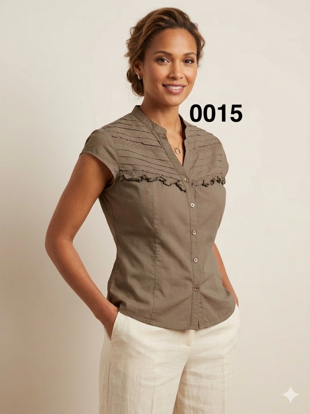 Nine & Co. Olive Cap-Sleeve Pintuck Blouse